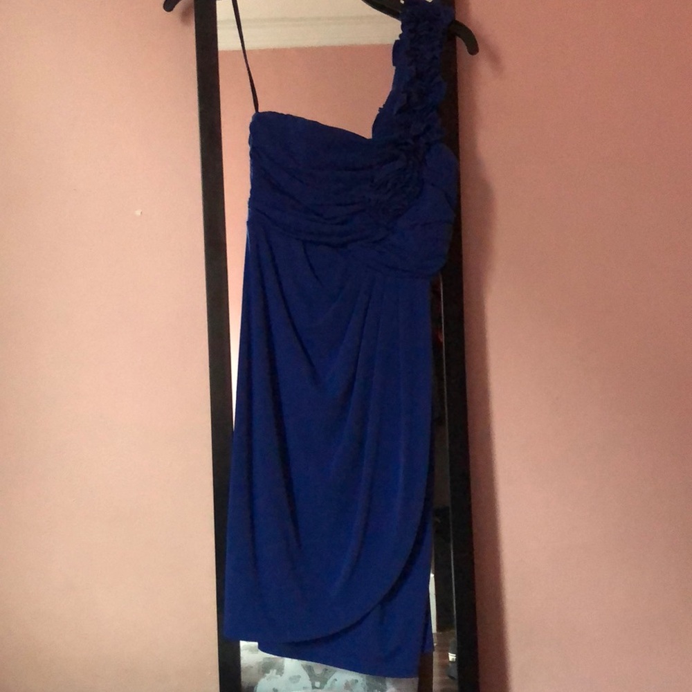 Blue knee length one strap dress